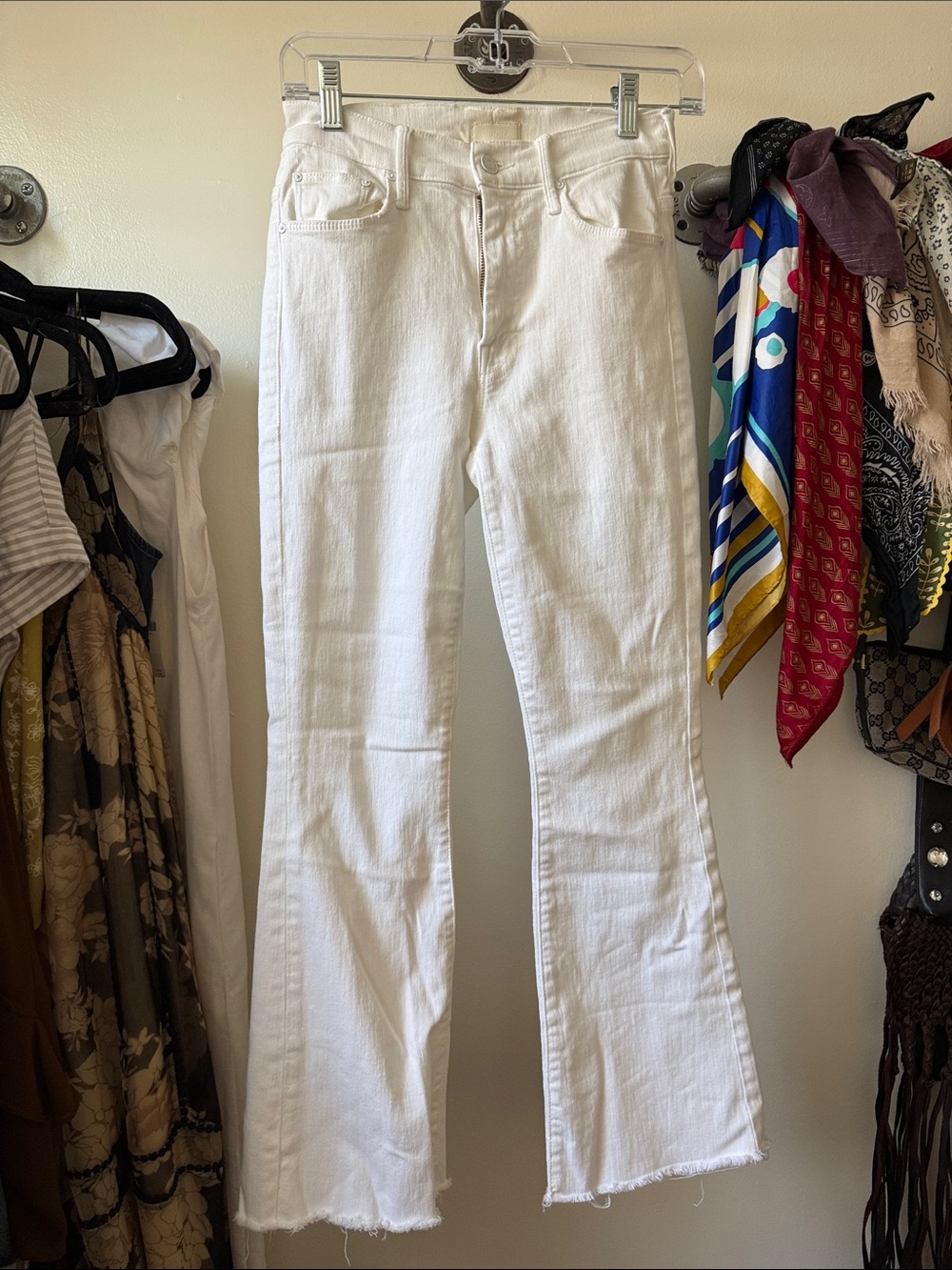 MOTHER White High-Rise Wide Leg Jeans